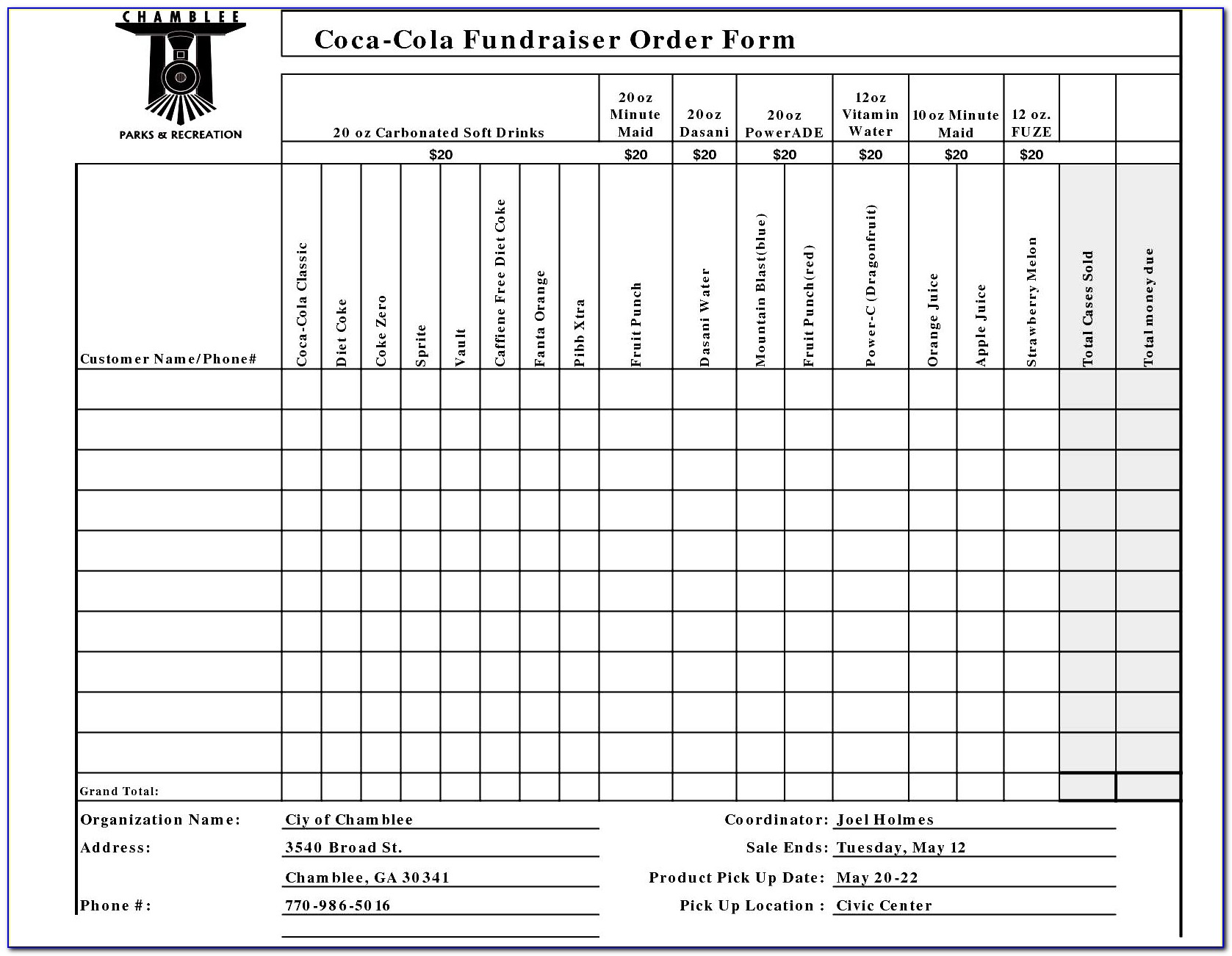 Fundraising Order Form Template Excel