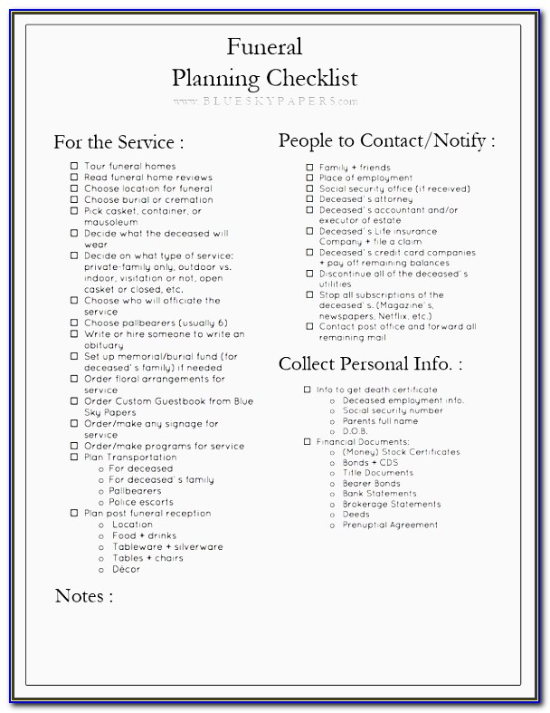 Funeral Checklist Template Uk