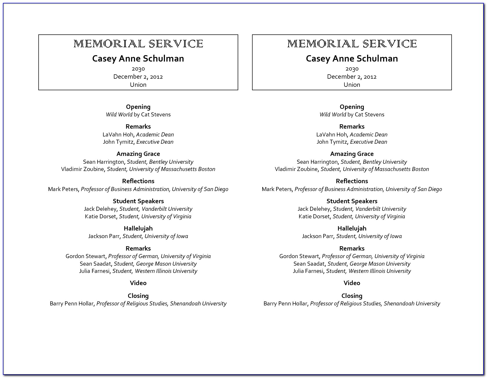 Funeral Service Program Examples