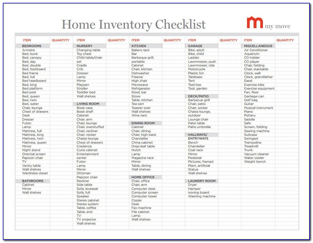 Furniture Inventory List Template
