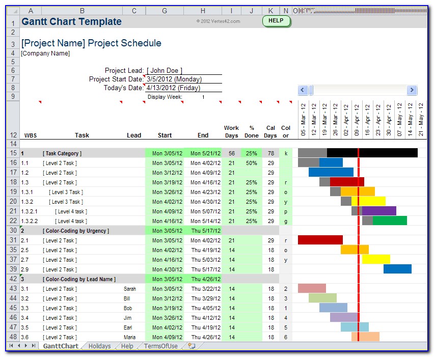 Gantt Chart Project Planner Template