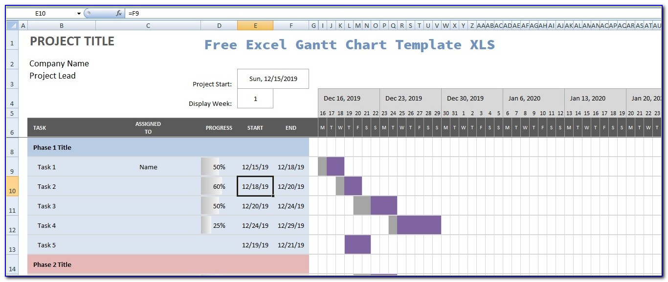 Gantt Chart Project Schedule Template
