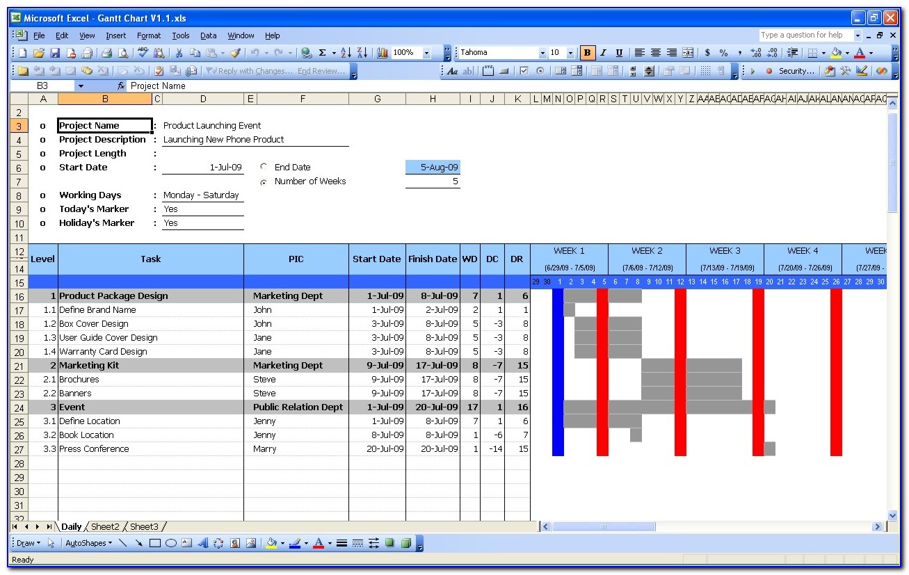 Gantt Project Planner Template With Microsoft Excel 2013 Download