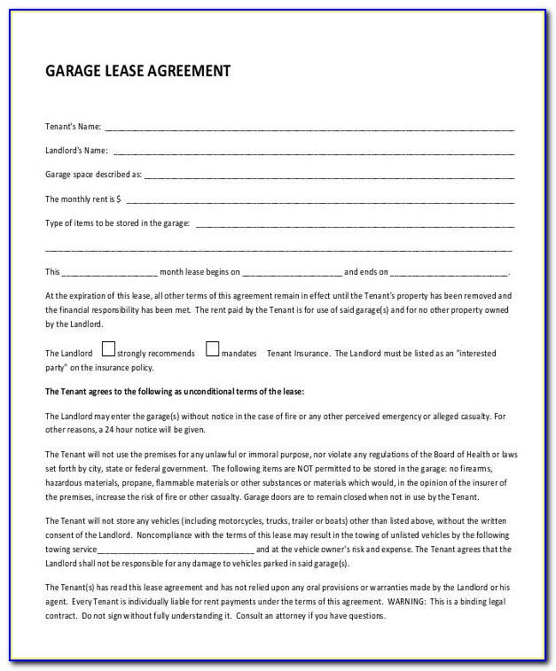 Garage Lease Agreement Form