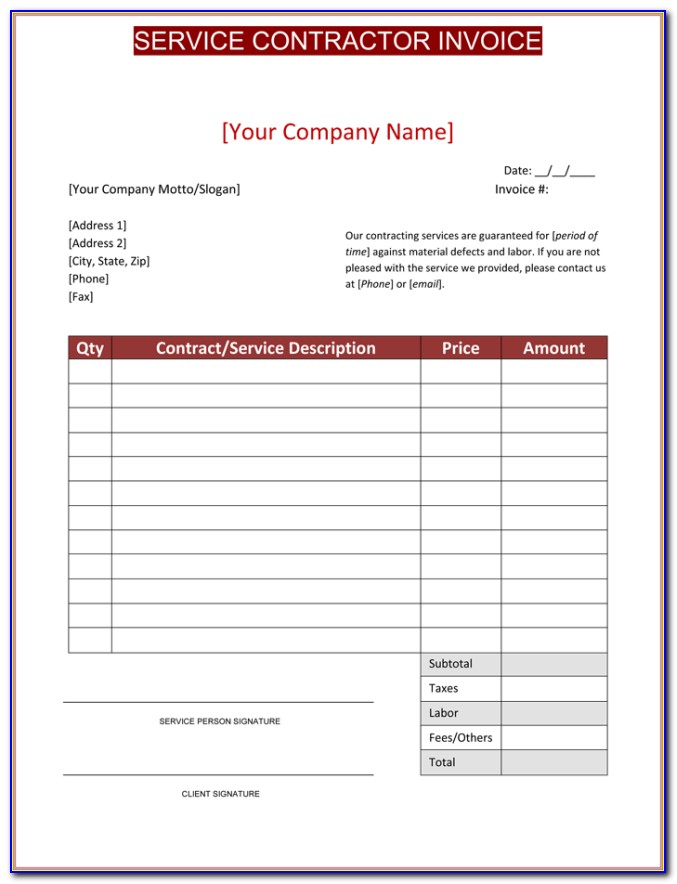 General Contractor Invoice Template Free