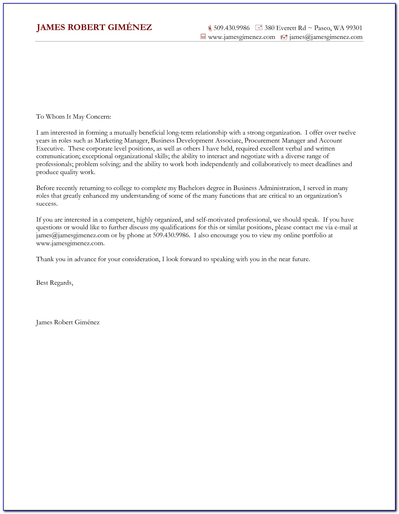 General Job Application Cover Letter Example