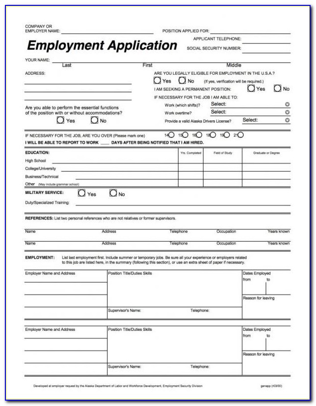 General Job Application Template Pdf