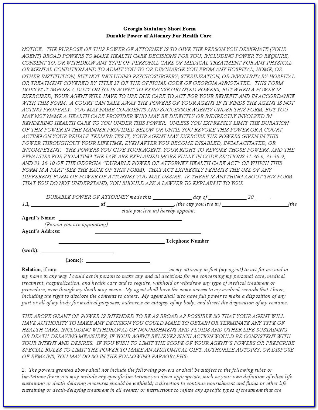 General Power Of Attorney Form Doc