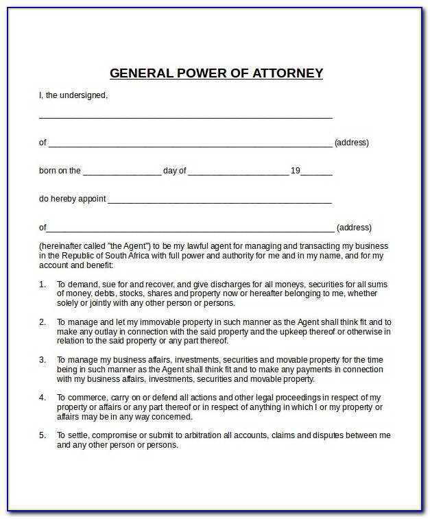 General Power Of Attorney Form India