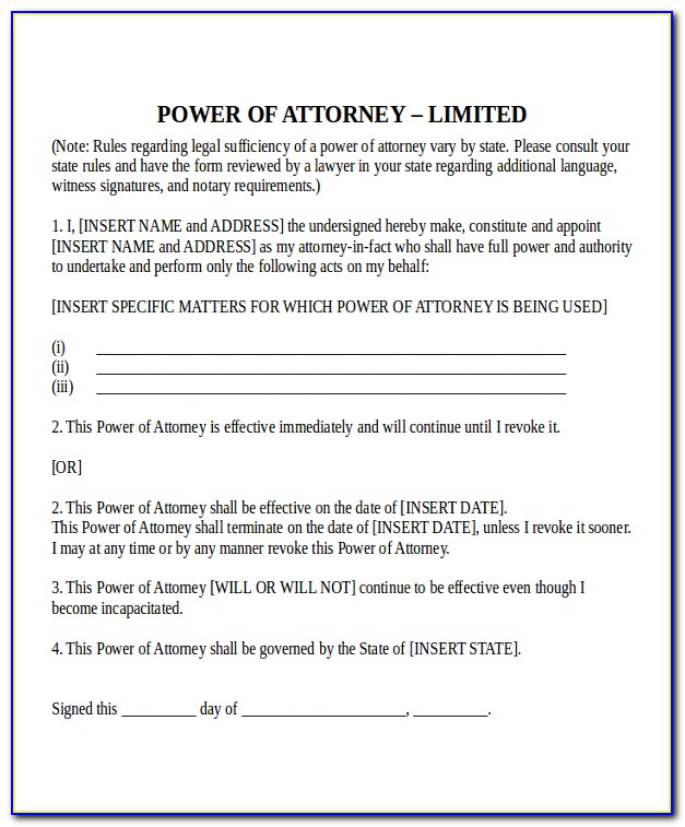 General Power Of Attorney Form Samples