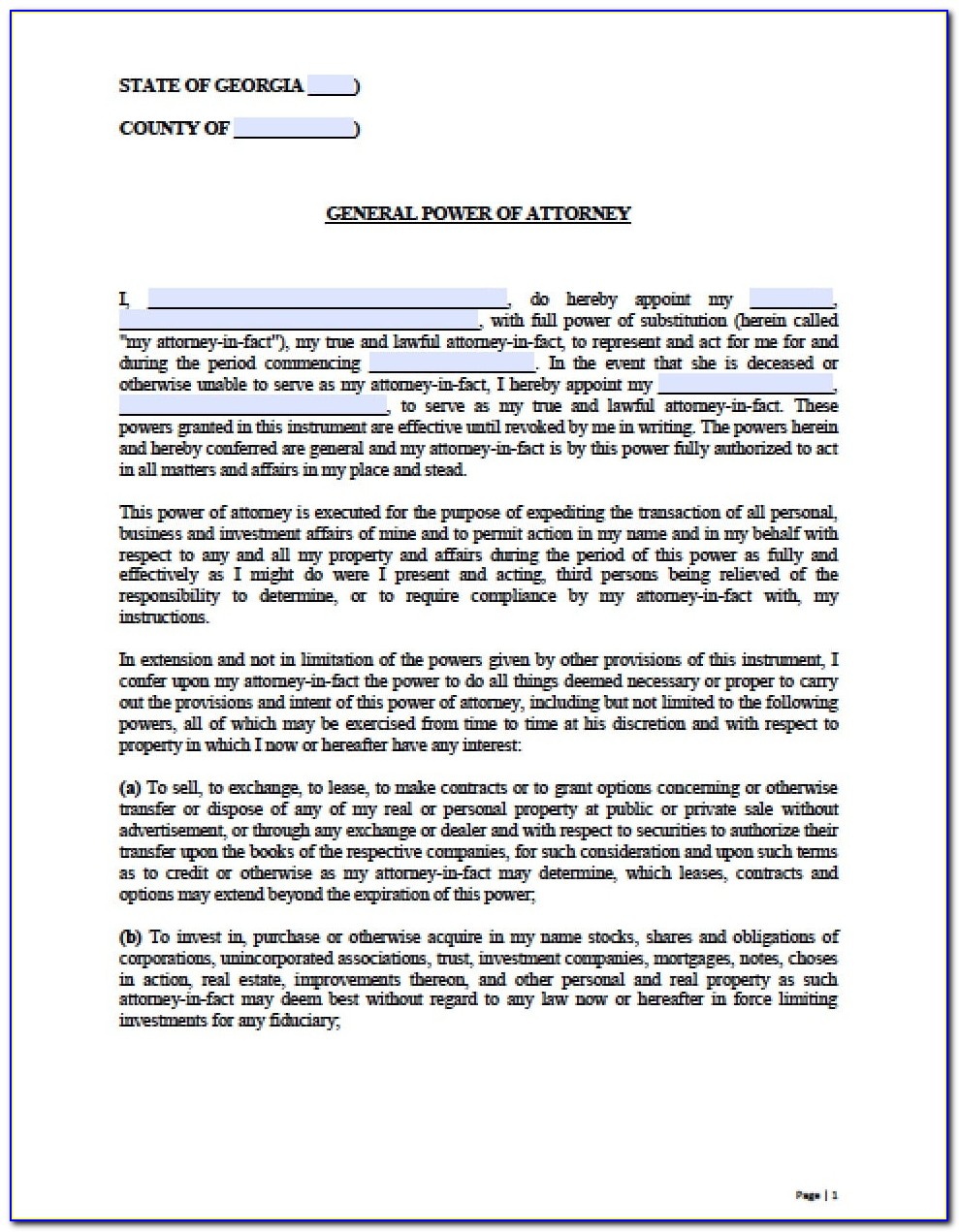 General Power Of Attorney Form Template