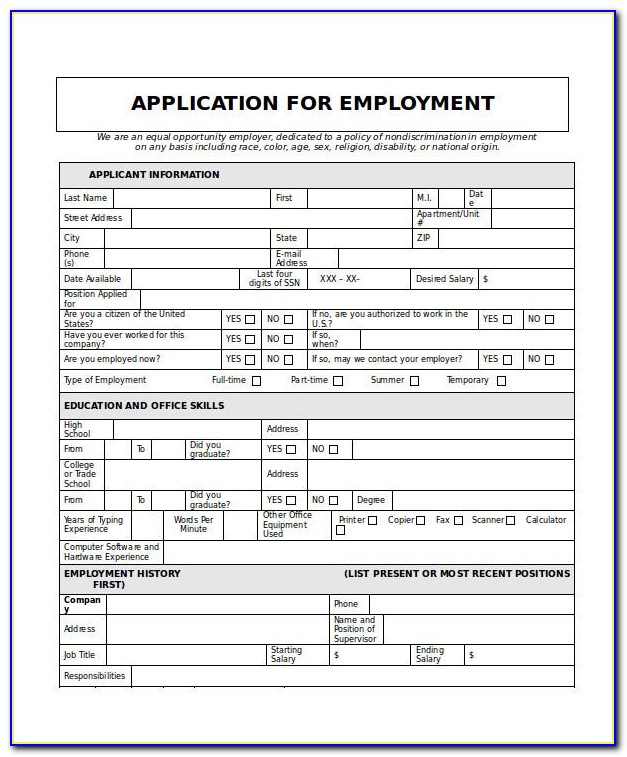 Generic Job Application Template Word