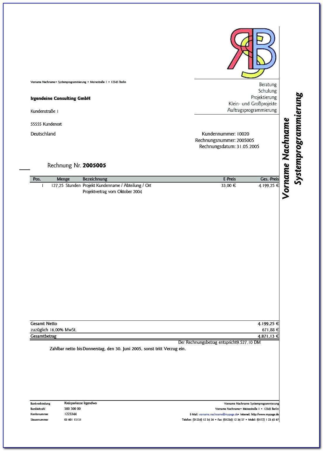 German Invoice Template Excel