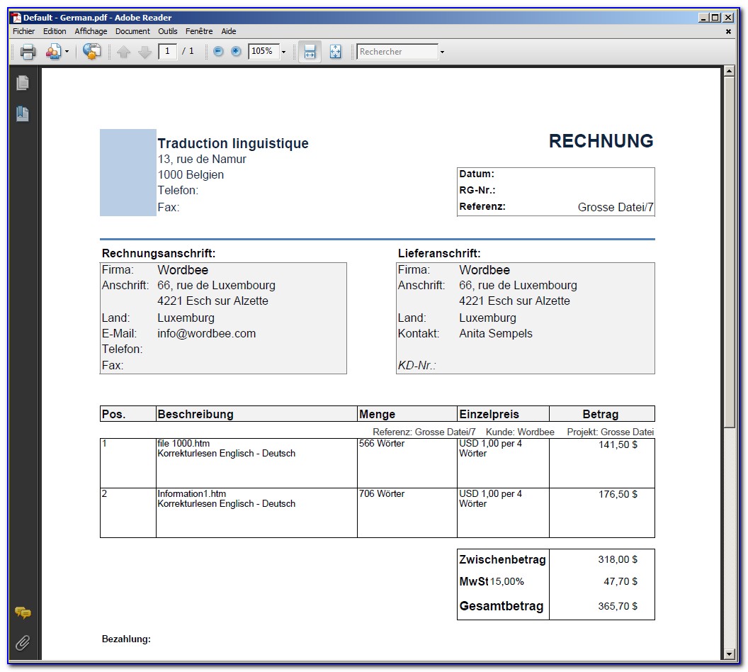 Germany Freelance Invoice Template