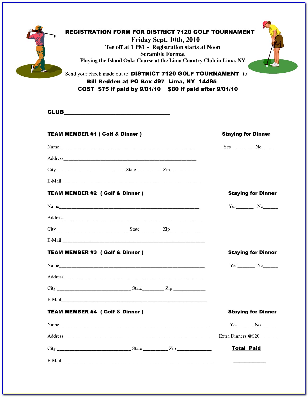 Golf Tournament Sign In Sheet Template