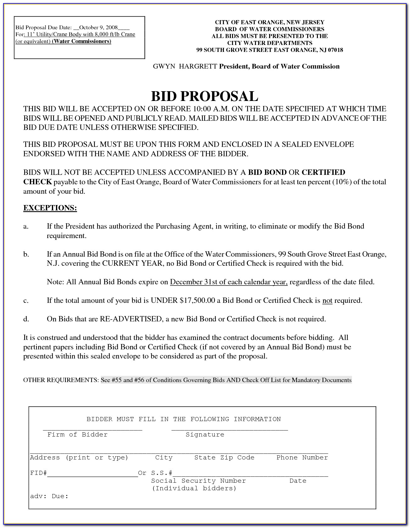 Government Contract Bid Template