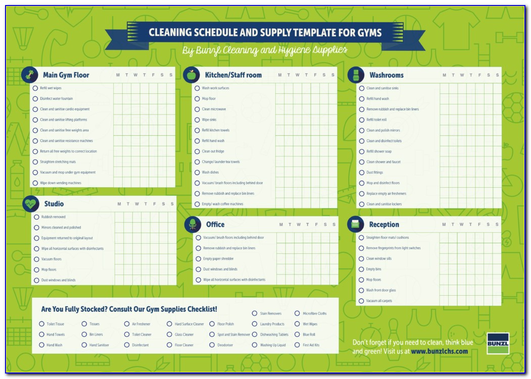 Gym Cleaning Checklist Sample