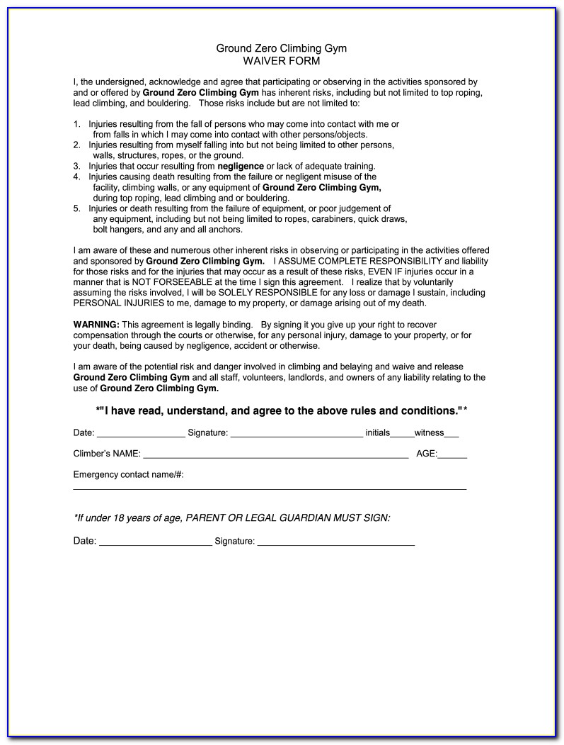 Gym Waiver Form Template