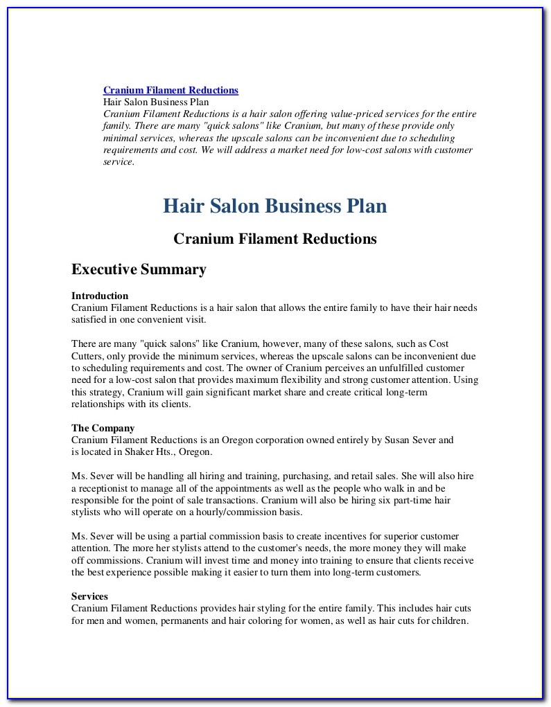 Hair Salon Business Plan Free Sample