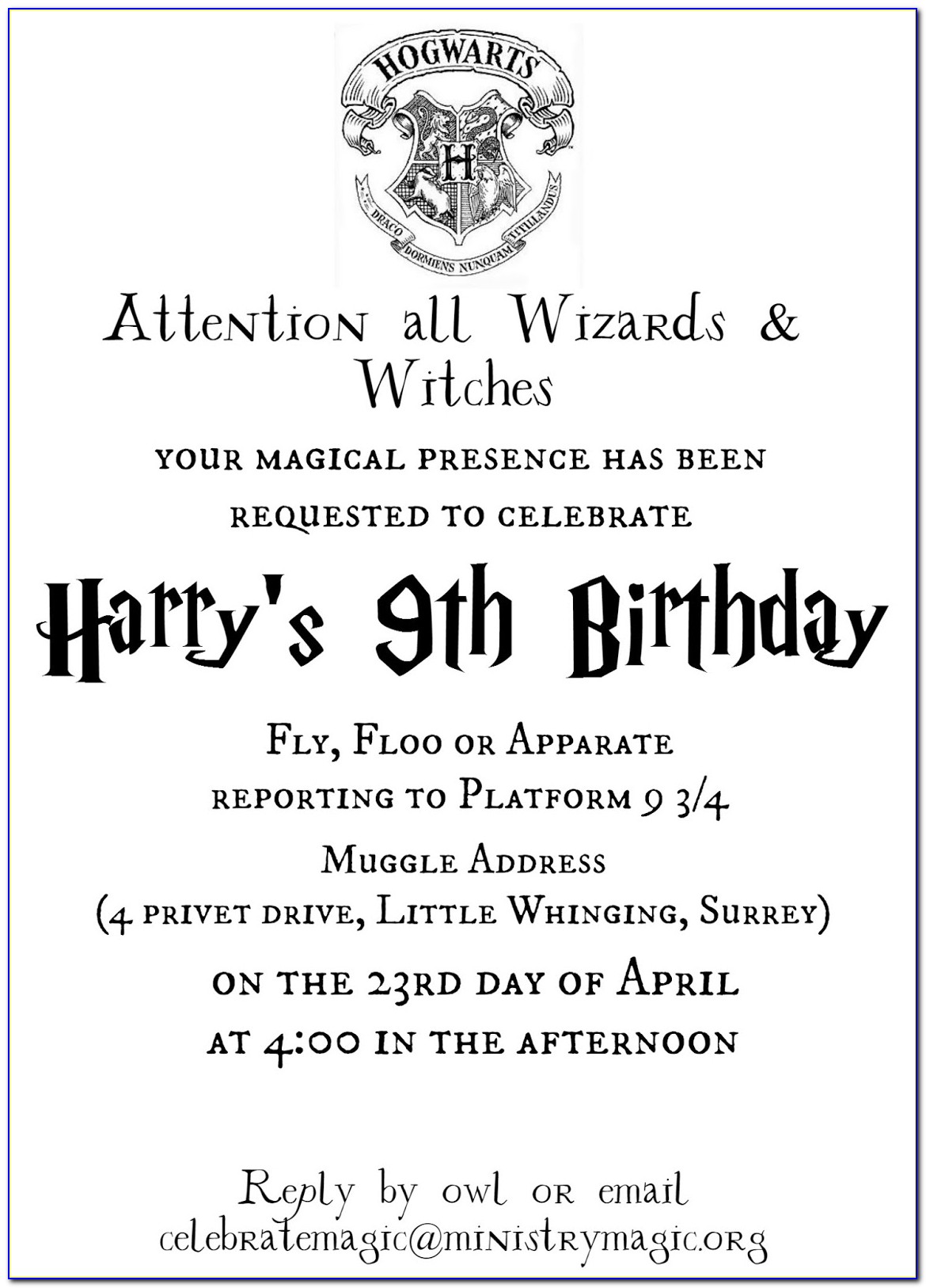 Harry Potter Invitation Template Download