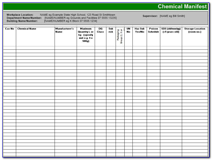 Hazardous Chemical Inventory Form
