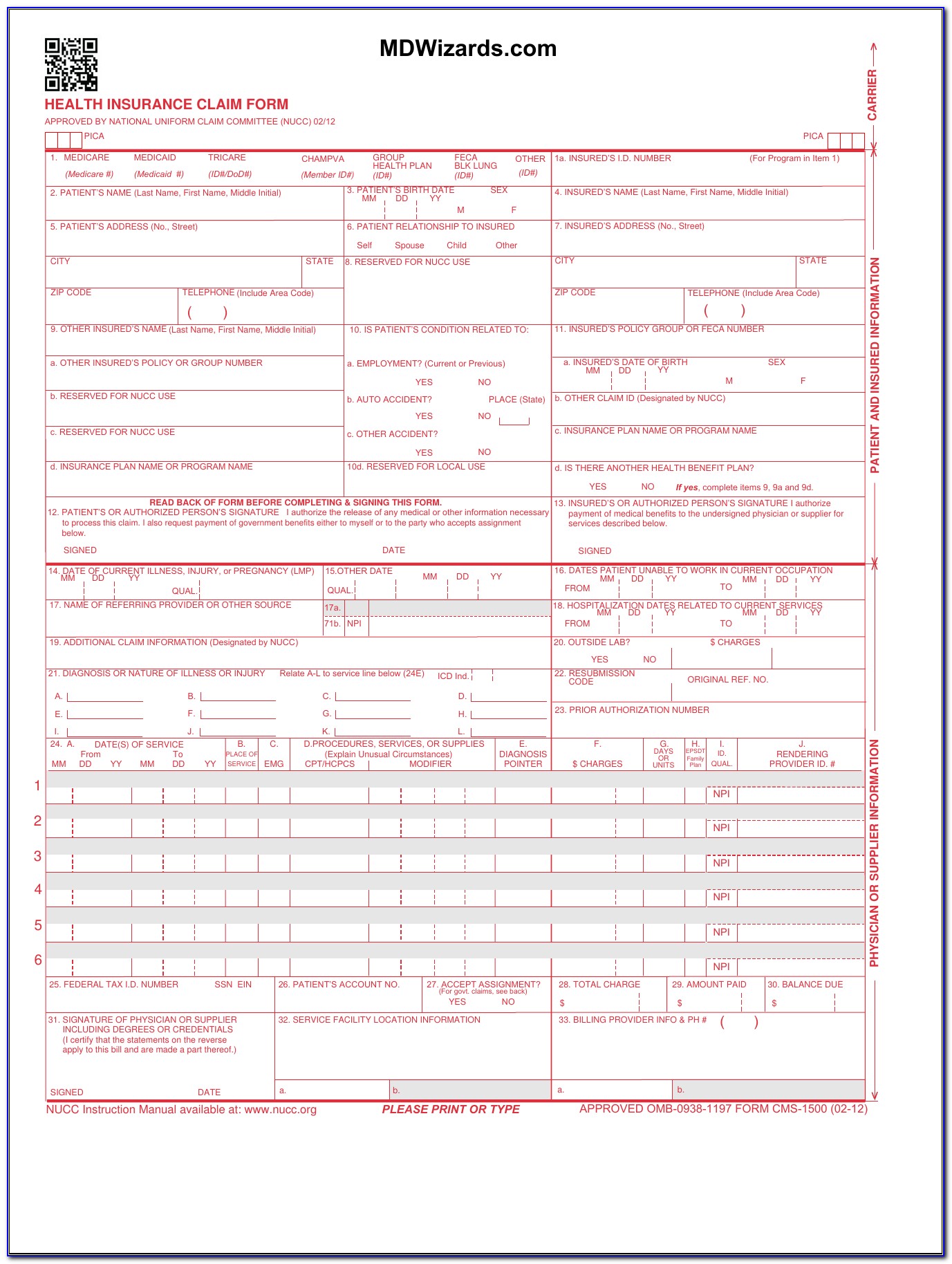 Hcfa 1500 Claim Form Template Download