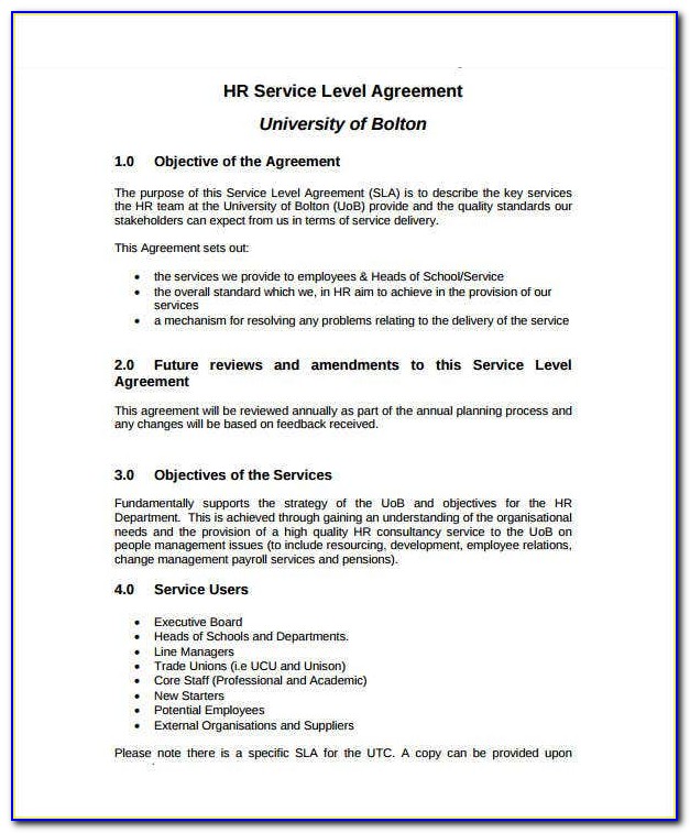 Help Desk Service Level Agreement Example
