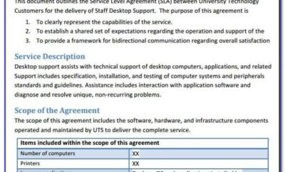 It Service Level Agreement Template Doc