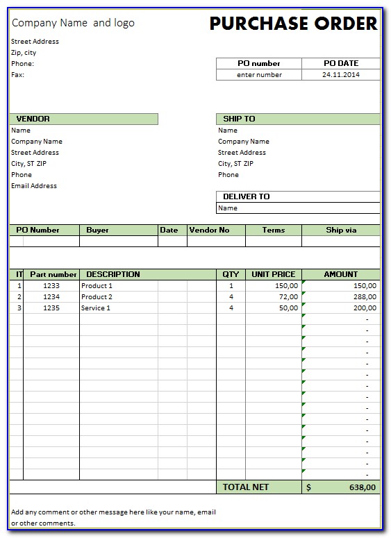 Purchase Order Form Excel Free Download