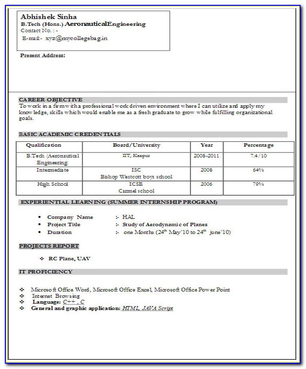 Resume Format For Freshers Electrical Engineers Pdf Free Download