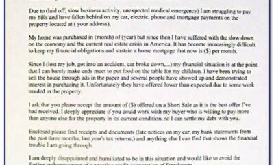 Short Sale Financial Hardship Letter Sample
