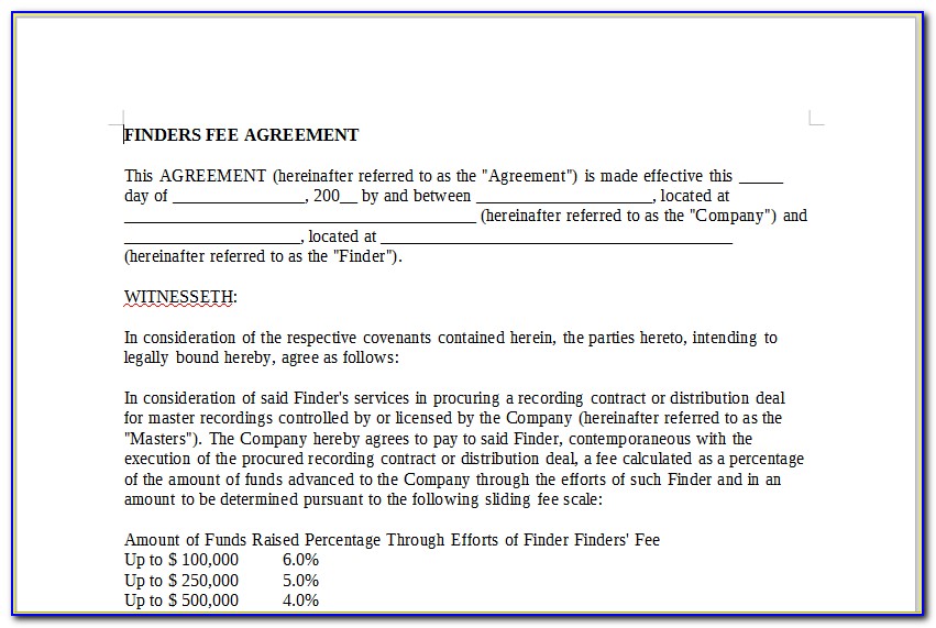 Finders Fee Agreement Template Free Download