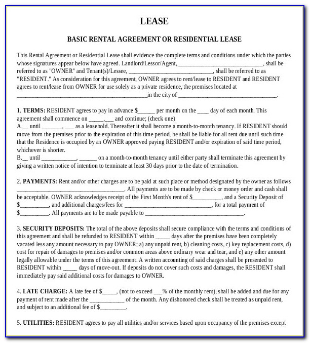 Free Basic Rental Agreement Word Document