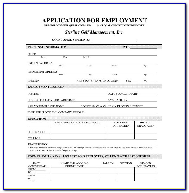 Free Blank Employment Application Form Pdf