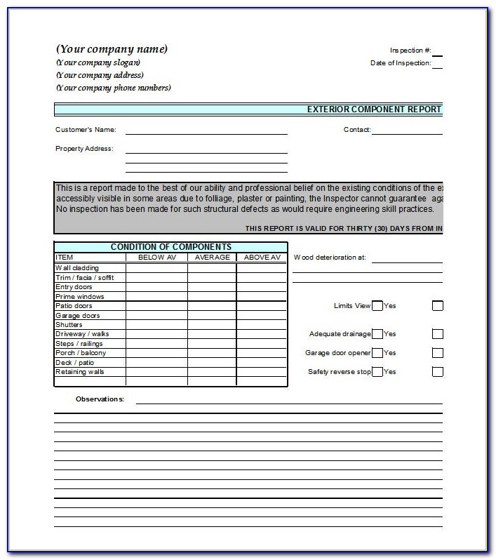 Free Blank Home Inspection Report Forms