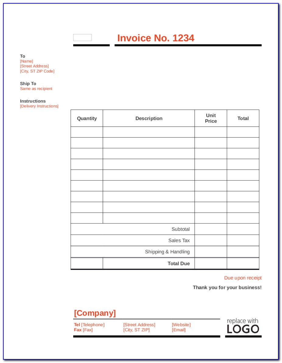 Free Blank Invoice Template Word