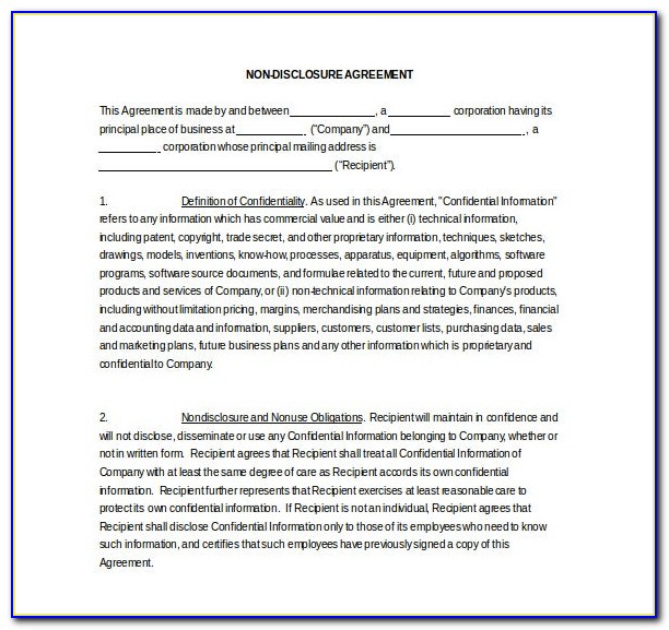 Free Canadian Non Disclosure Agreement Template