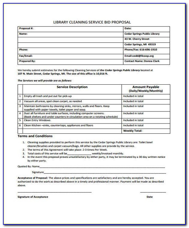 Free Cleaning Bid Proposal Forms