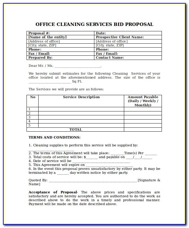 Free Cleaning Bid Proposal Template