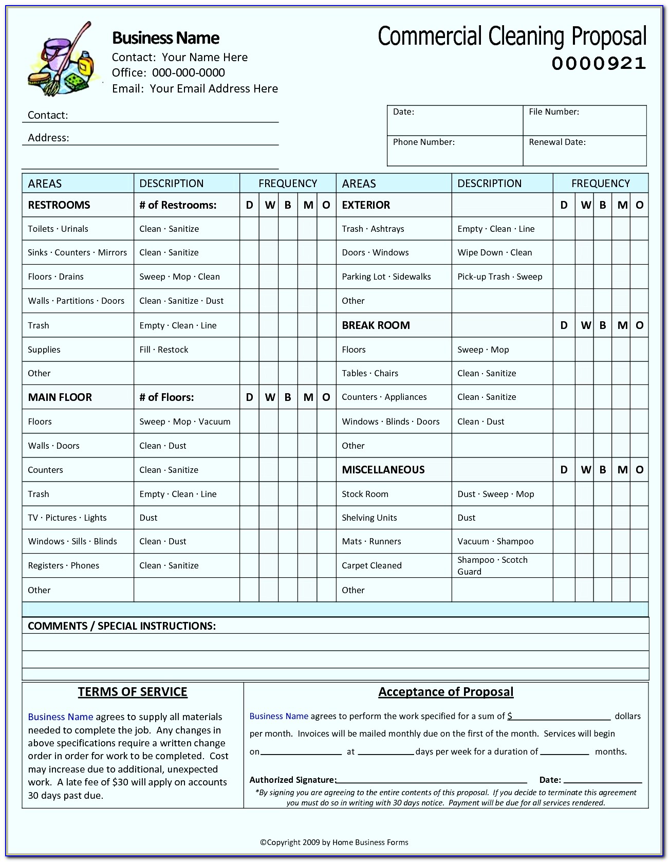 Free Commercial Cleaning Bid Sheet Template