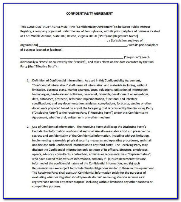 Free Confidentiality And Non Disclosure Agreement Template