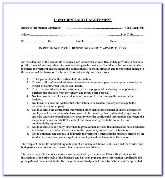 Free Confidentiality And Nondisclosure Agreement Template