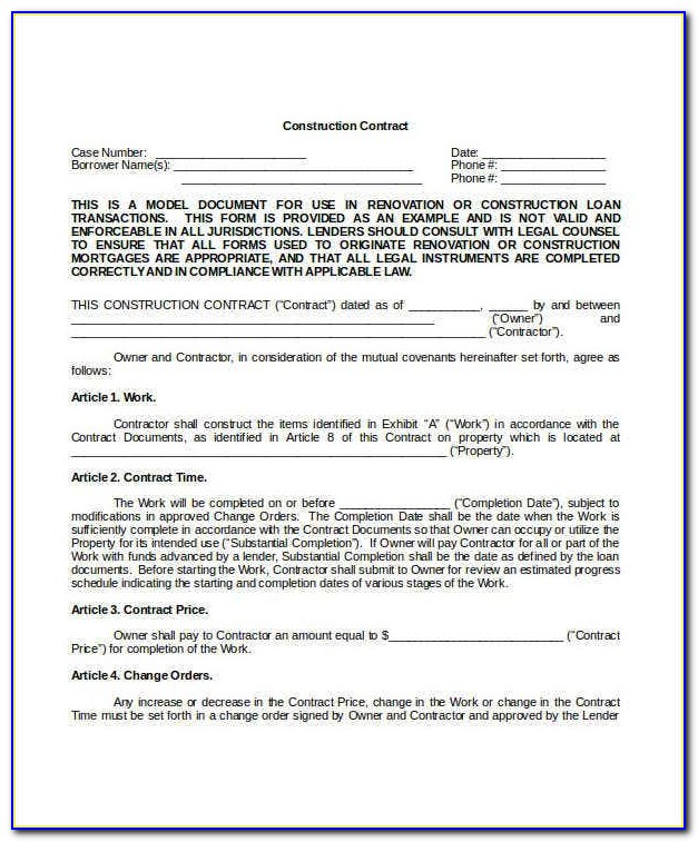Free Construction Contract Agreement Template