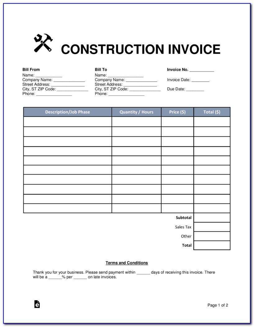 Free Construction Invoice Forms