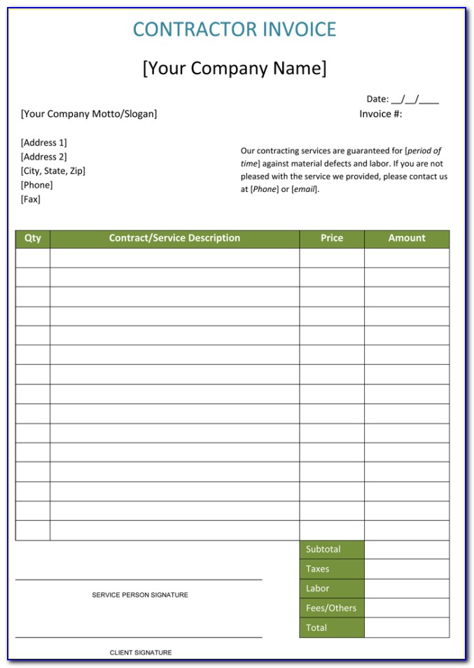 Free Construction Invoice Template Word
