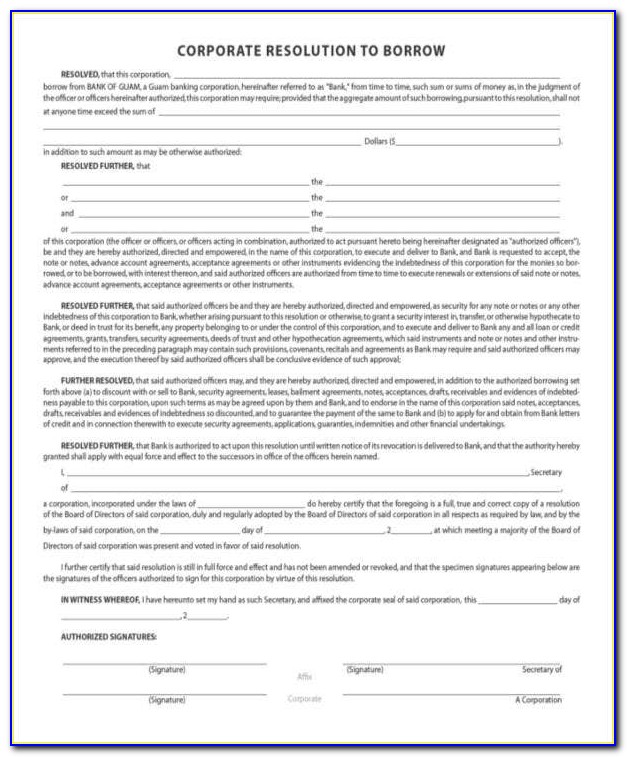 Free Corporate Banking Resolution Template