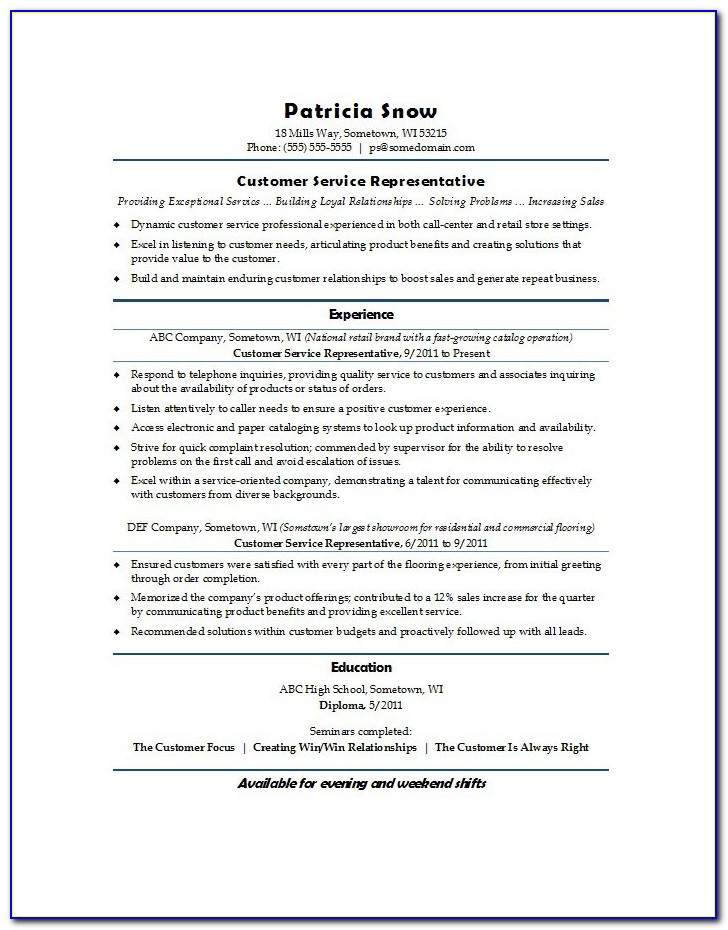 Free Customer Service Resume Examples 2018