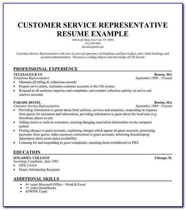 Free Customer Service Resume Examples Samples