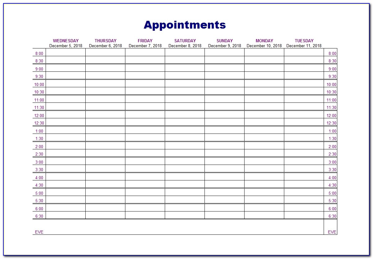 Free Daily Appointment Calendar Template