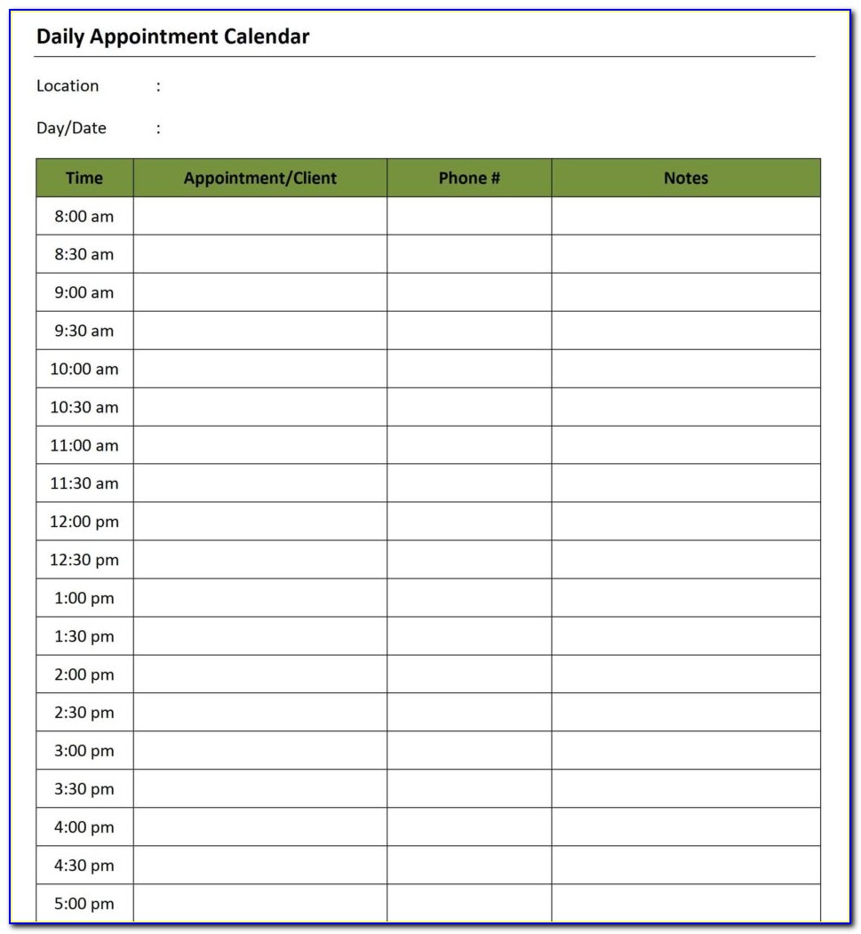 Free Daily Appointment Schedule Template